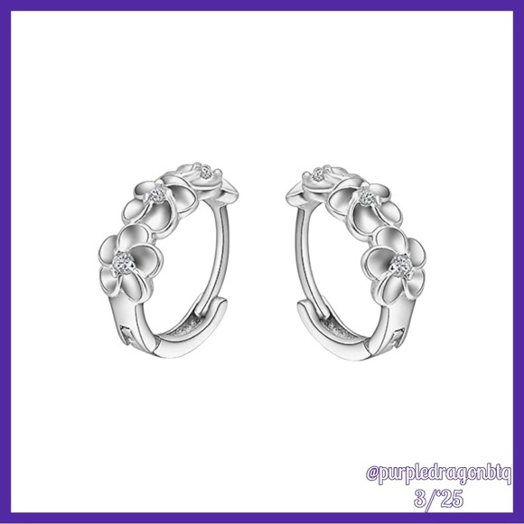 Sterling Silver Plumeria Flower Huggie Earrings